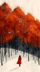 Orange and white snow forest character scene illustration poster background