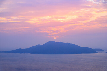 Golden Sunset Over Tranquil Mountain and Sea, Hong Kong