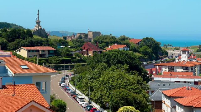 Panoramic view of famous travel destination Comillas village in Cantabria, Spain. High quality 4k footage