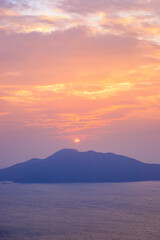 Golden Sunset Over Tranquil Mountain and Sea, Hong Kong