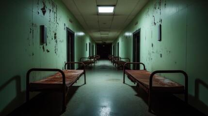 Eerie Abandoned Mental Institution: Haunting Scenes of Decay and Shadows