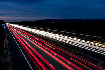 Long exposure of light trails on the M5 J9 looking Northbound.