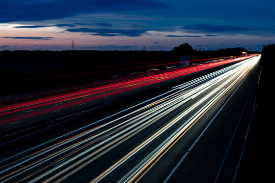 Long exposure of light trails on the M5 J9 looking Northbound.