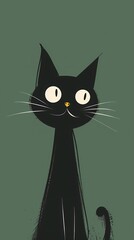 Green background cartoon black kitten illustration poster background