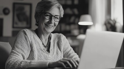Elderly Woman Using Laptop at Home