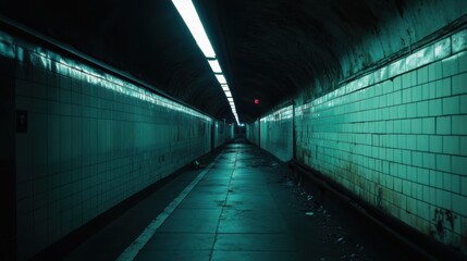 Abandoned Subway: Haunting Tunnel with Flickering Lights, Crumbling Walls, and Ghostly Figures
