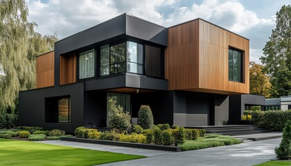 modern cubic house with landscaping design for residential architecture
