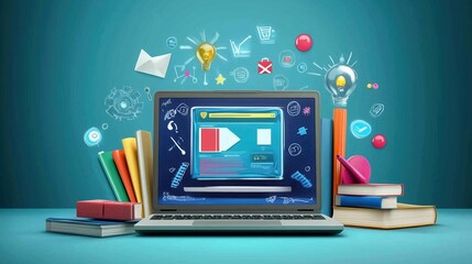 online education, e-learning education concept, learning with video tutorial or webinar, internet lessons, knowledge base