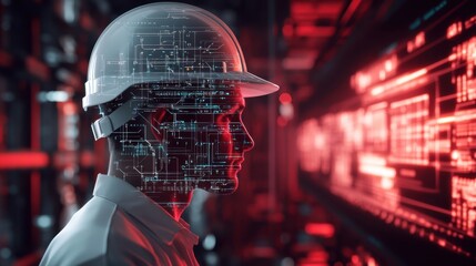 The futuristic engineer with helmet