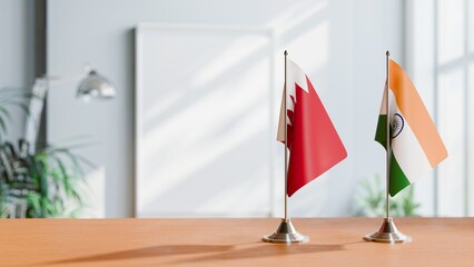 FLAGS OF BAHRAIN AND INDIA ON TABLE