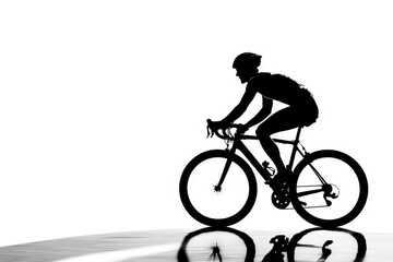 Obraz premium Black silhouette of a cyclist navigating through city traffic on a white background.