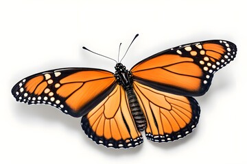 Obraz premium A vibrant monarch butterfly with detailed wings resting on a white background, AI Generated