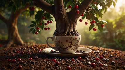Elegant Coffee Beans and Cup Backgrounds for Stunning Designs | Rustic Coffee Beans and Cup Stock Images for Creative Projects | Premium Coffee Beans and Cup Backgrounds for Eye-Catching Visuals