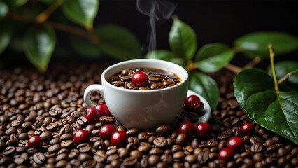 Elegant Coffee Beans and Cup Backgrounds for Stunning Designs | Rustic Coffee Beans and Cup Stock Images for Creative Projects | Premium Coffee Beans and Cup Backgrounds for Eye-Catching Visuals