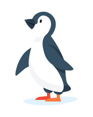 A vector illustration of a penguin standing on a white background, representing arctic wildlife, climate awareness, and environmental conservation. Suitable for wildlife and eco campaigns.
