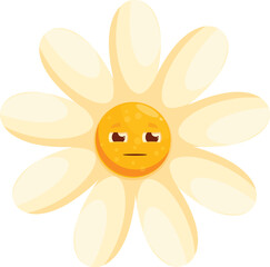 Cartoon daisy flower with a sad facial expression conveying disappointment