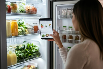 An AI-based shopping assistant in a smart fridge, automatically restocking groceries, suggesting meal plans, and tracking expiration dates, all through a sleek, user-friendly interface