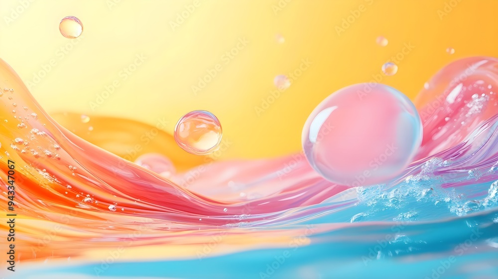 Poster abstract liquid background with bubbles and color gradient