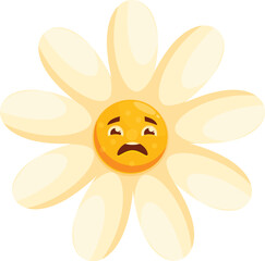 Cartoon daisy flower character with a sad facial expression showing disappointment