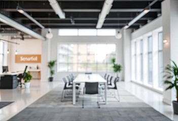 Blur focus of White open space office interior can be used as background, ai