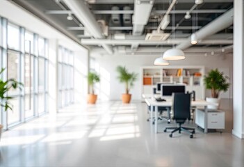 Blur focus of White open space office interior can be used as background, ai