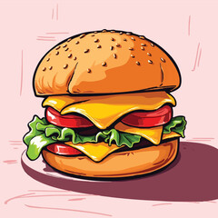 vector, digital illustration of burger, vector, digital illustration