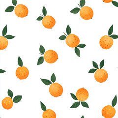 Seamless, Orange pattern, Hand-drawn oranges, Minimalist design, Green leaves, Realistic colors, Simple drawing, White background, Negative space, Decorative design, Vector pattern, Nature inspired, D