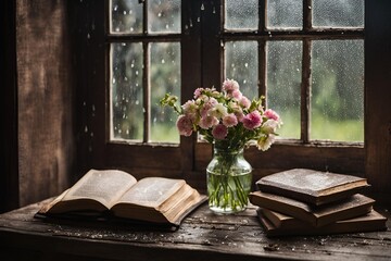 Cozy Reading by the Window on a Rainy Day