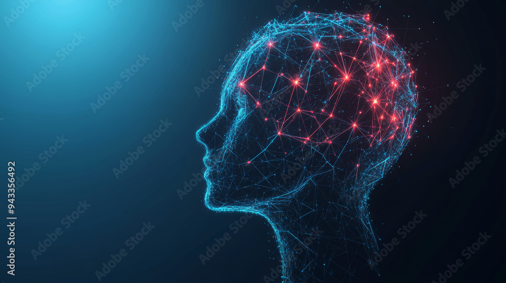 Poster abstract chatbot icon in a futuristic low poly wireframe style. features digital circular rotation r