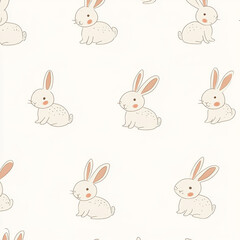 Seamless, Rabbit pattern, Hand-drawn rabbits, Pastel colors, Minimalist design, Cute rabbits, Soft colors, Simple drawing, White background, Negative space, Decorative design, Vector pattern, Nature i