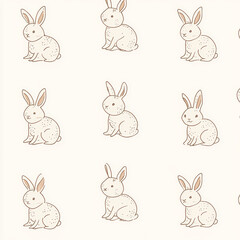 Fototapeta premium Seamless, Rabbit pattern, Hand-drawn rabbits, Pastel colors, Minimalist design, Cute rabbits, Soft colors, Simple drawing, White background, Negative space, Decorative design, Vector pattern, Nature i