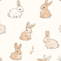 Obraz premium Seamless, Rabbit pattern, Hand-drawn rabbits, Pastel colors, Minimalist design, Cute rabbits, Soft colors, Simple drawing, White background, Negative space, Decorative design, Vector pattern, Nature i