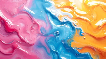 Obraz premium Abstract Swirling Paint Colors Pink Blue Yellow Background