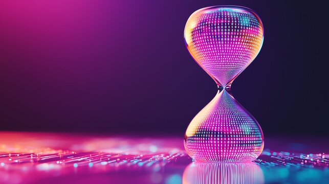 A vibrant hourglass showcasing colorful reflections, symbolizing time and the passage of moments in a captivating design.