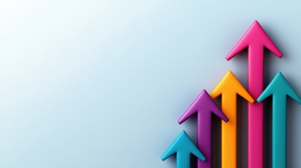 A series of colorful arrows pointing upwards on a gradient background symbolizing progress and development