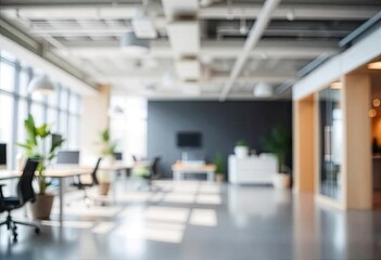 Fototapeta premium Modern bright office interior with furniture and daylight. Blurred background.