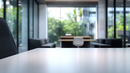 Fototapeta premium Blurred Office Interior with Glass Walls and Armchairs