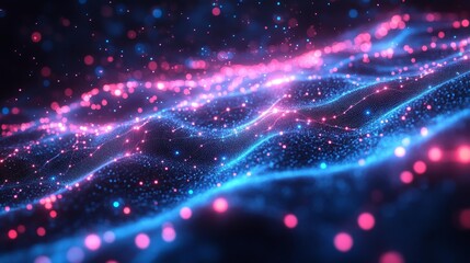 Obraz premium Futuristic Digital Landscape with Neon Lights Generative AI