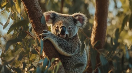 Fototapeta premium Koala Clinging to a Tree Branch