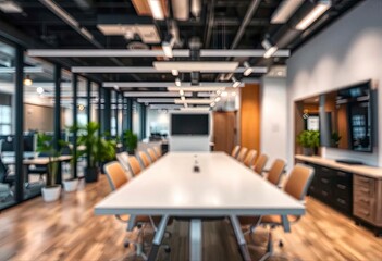 Modern bright office interior with furniture and daylight. Blurred background., ai