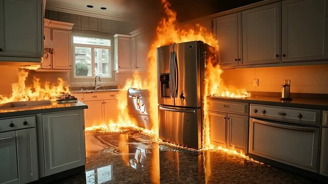 Major kitchen fire incident reported in suburban home causing extensive damage