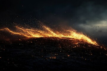 Naklejka premium ire burns, waving back and forth by the wind at night on a black -generative ai