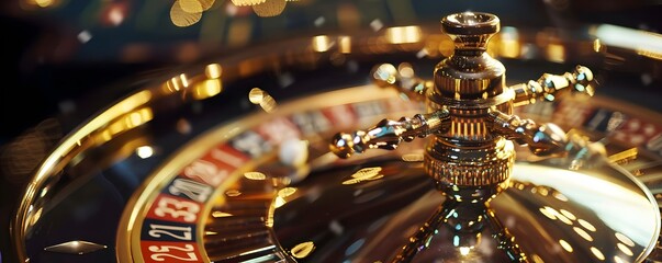 Obraz premium Golden Roulette Wheel with Numbers and a Spinner