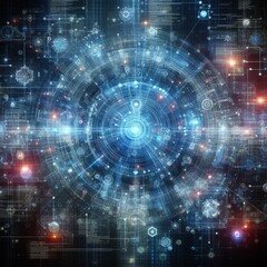 Obraz premium Digital backdround ideal for technological operations, neural networks, AI, data transmission and encryption, digital archives, audio and visual representations, scientific research 