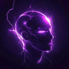 Obraz premium Purple head encased in electric neural energy currents.