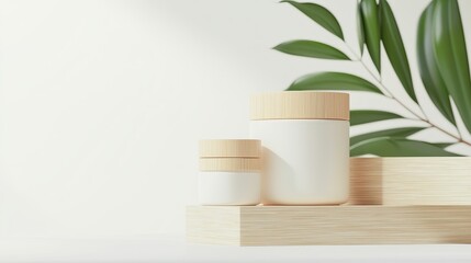 Eco-friendly skincare containers, minimalist jars, sustainable design, 3D illustration