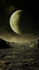 Barren lunar landscape with detailed moon close-up in th