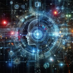 Fototapeta premium Digital backdround ideal for technological operations, neural networks, AI, data transmission and encryption, digital archives, audio and visual representations, scientific research 