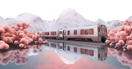PNG Futuristic train scenic landscape border, transparent background