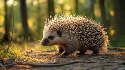 Hedgehog in the Forest Sunlight